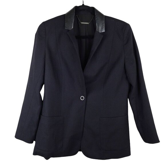 Elie Tahari Blazer Suit Jacket with Leather Trim Blazer Wool Lamb Sz 8 - Picture 1 of 7